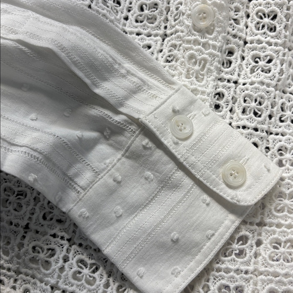 Byron Lars Eyelet tailored removable sleeves button down collard shirt size 4 - Picture 9 of 11